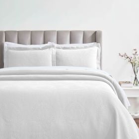 Peploi Jacquard Matelassé Floral Bedspread Set – Medium Weight (Color: White, size: King)