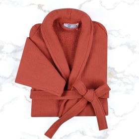 Waffle Weave Cotton Soft Lightweight Oversized Unisex Adult Bath Robe (Color: Coral, size: large)