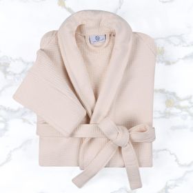Waffle Weave Cotton Soft Lightweight Oversized Unisex Adult Bath Robe (Color: Cream, size: Extra Large)
