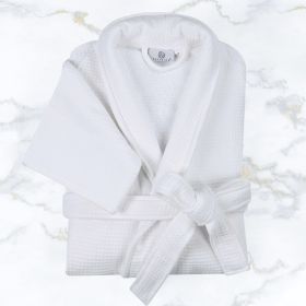 Waffle Weave Cotton Soft Lightweight Oversized Unisex Adult Bath Robe (Color: White, size: large)
