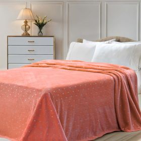 Fleece Plush Medium Weight Fluffy Soft Decorative Polka Dot Blanket (Color: Creamsicle, size: Throw)
