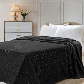 Fleece Plush Medium Weight Fluffy Soft Decorative Polka Dot Blanket (Color: Black, size: Twin)