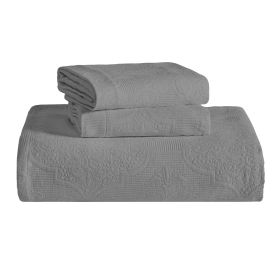 Florin Cotton Matelasse Weave Jacquard Scroll Medallion Bedspread Set (Color: Grey, size: Full)