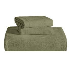 Florin Cotton Matelasse Weave Jacquard Scroll Medallion Bedspread Set (Color: Sage, size: Twin)