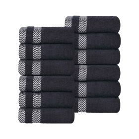 Hays Cotton Medium Weight Soft Face Towel Washcloth Set of 12 (Color: Black, size: 12 Piece Face Towels)