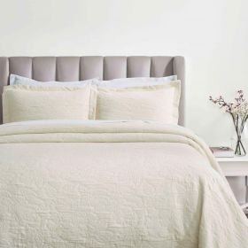 Floral Cotton Matelassé Bedspread Set Hibiscus Jacquard (3-Piece) (Color: Ivory, size: Full)