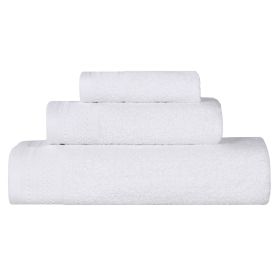 Honeycomb Textured Waffle Border Cotton 3 Piece Towel Set (Color: White, size: 3 Piece Towel Set)