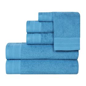 Honeycomb Textured Waffle Border Cotton 6 Piece Towel Set (Color: Azure, size: 6 Piece Towel Set)