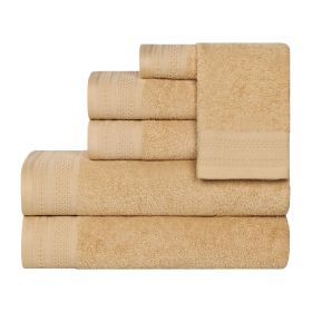 Honeycomb Textured Waffle Border Cotton 6 Piece Towel Set (Color: Gold, size: 6 Piece Towel Set)