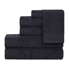 Honeycomb Textured Waffle Border Cotton 6 Piece Towel Set (Color: Black, size: 6 Piece Towel Set)