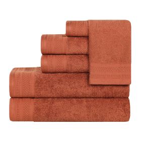 Honeycomb Textured Waffle Border Cotton 6 Piece Towel Set (Color: Rust, size: 6 Piece Towel Set)