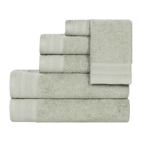 Honeycomb Textured Waffle Border Cotton 6 Piece Towel Set (Color: Sage, size: 6 Piece Towel Set)