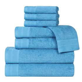 Honeycomb Textured Waffle Border Cotton 8 Piece Towel Set (Color: Azure, size: 8 Piece Towel Set)