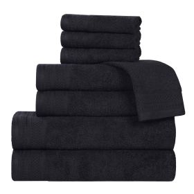 Honeycomb Textured Waffle Border Cotton 8 Piece Towel Set (Color: Black, size: 8 Piece Towel Set)