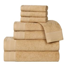 Honeycomb Textured Waffle Border Cotton 8 Piece Towel Set (Color: Gold, size: 8 Piece Towel Set)