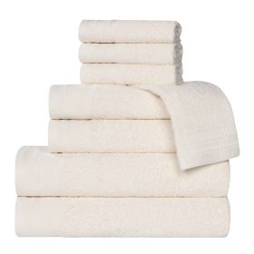 Honeycomb Textured Waffle Border Cotton 8 Piece Towel Set (Color: Ivory, size: 8 Piece Towel Set)