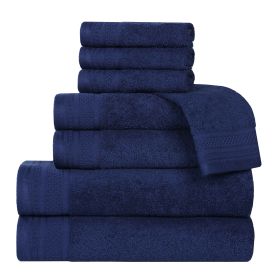 Honeycomb Textured Waffle Border Cotton 8 Piece Towel Set (Color: Navy Peony, size: 8 Piece Towel Set)