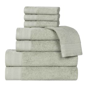 Honeycomb Textured Waffle Border Cotton 8 Piece Towel Set (Color: Sage, size: 8 Piece Towel Set)
