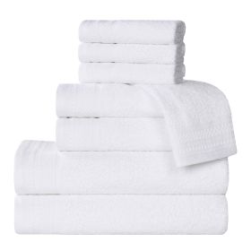Honeycomb Textured Waffle Border Cotton 8 Piece Towel Set (Color: White, size: 8 Piece Towel Set)
