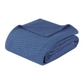 Jena Cotton Textured Chevron Lightweight Woven Blanket (Color: Merritt Blue, size: King)