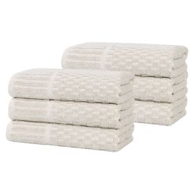 Juno Cotton Blend Textured Checkered Ribbed Border Hand Towels, Set of 6 (Color: Biege, size: 6 Piece Hand Towels)