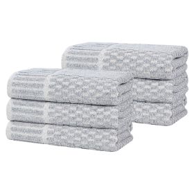 Juno Cotton Blend Textured Checkered Ribbed Border Hand Towels, Set of 6 (Color: Denim Blue, size: 6 Piece Hand Towels)