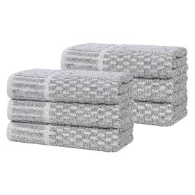 Juno Cotton Blend Textured Checkered Ribbed Border Hand Towels, Set of 6 (Color: Charcoal, size: 6 Piece Hand Towels)