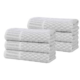 Juno Cotton Blend Textured Checkered Ribbed Border Hand Towels, Set of 6 (Color: Platinum, size: 6 Piece Hand Towels)
