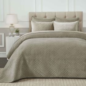 Karina Cotton Velvet Lightweight Geometric Quilt and Pillow Sham Set (Color: Light Brown, size: Throw)