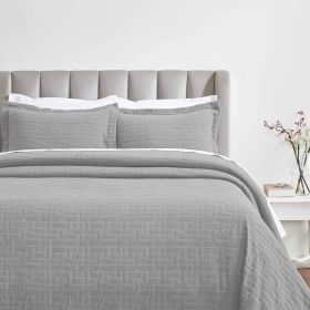 Madrid Cotton Medium Weight Geometric Matelasse Bedspread and Sham Set (Color: Grey, size: Full)