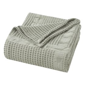 Mai Waffle Weave Honeycomb Soft Textured Cotton Blanket (Color: Sage, size: King)