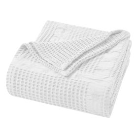 Mai Waffle Weave Honeycomb Soft Textured Cotton Blanket (Color: White, size: King)