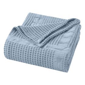 Mai Waffle Weave Honeycomb Soft Textured Cotton Blanket (Color: Light Blue, size: King)