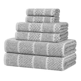Naples Cotton Blend Textured Checkered and Ribbed 6 Piece Towel Set (Color: Charcoal, size: 6 Piece Towel Set)