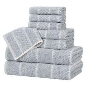 Naples Cotton Blend Textured Checkered and Ribbed 8 Piece Towel Set (Color: Denim Blue, size: 8 Piece Towel Set)