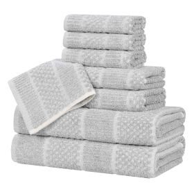 Naples Cotton Blend Textured Checkered and Ribbed 8 Piece Towel Set (Color: Platinum, size: 8 Piece Towel Set)