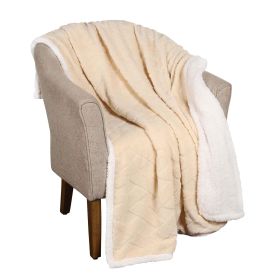 Sherpa Fleece Blanket Reversible Plush Fluffy Nuuk Jacquard (Color: Cream, size: Throw)