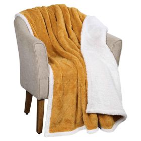 Sherpa Fleece Blanket Reversible Plush Fluffy Nuuk Jacquard (Color: Gold, size: Throw)