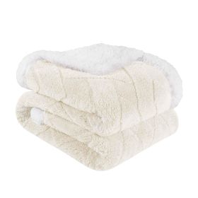Sherpa Fleece Blanket Reversible Plush Fluffy Nuuk Jacquard (Color: Ivory, size: Twin)