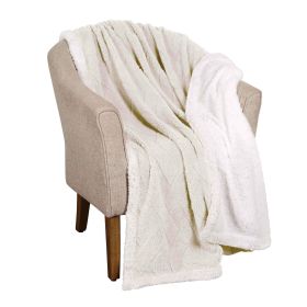 Sherpa Fleece Blanket Reversible Plush Fluffy Nuuk Jacquard (Color: Ivory, size: Throw XL)