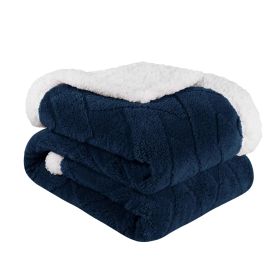 Sherpa Fleece Blanket Reversible Plush Fluffy Nuuk Jacquard (Color: Navy Blue, size: Twin)