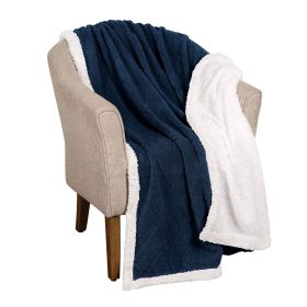 Sherpa Fleece Blanket Reversible Plush Fluffy Nuuk Jacquard (Color: Navy Blue, size: Throw)