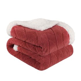 Sherpa Fleece Blanket Reversible Plush Fluffy Nuuk Jacquard (Color: Poppy Red, size: Twin)