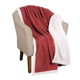 Sherpa Fleece Blanket Reversible Plush Fluffy Nuuk Jacquard (Color: Poppy Red, size: Throw XL)
