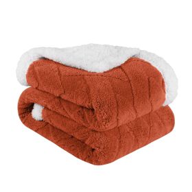 Sherpa Fleece Blanket Reversible Plush Fluffy Nuuk Jacquard (Color: Rust, size: Twin)