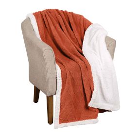 Sherpa Fleece Blanket Reversible Plush Fluffy Nuuk Jacquard (Color: Rust, size: Throw)