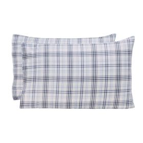 Plaid Flannel Cotton Classic Modern Farmhouse Pillowcases, Set of 2 (Color: Blue, size: Standard)