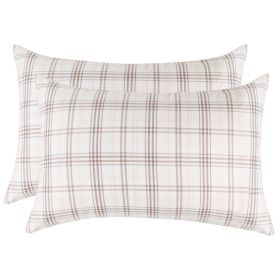 Plaid Flannel Cotton Classic Modern Farmhouse Pillowcases, Set of 2 (Color: Beige, size: King)