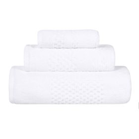 Playa Zero Twist Cotton Solid Waffle Textured 3 Piece Towel Set (Color: White, size: 3 Piece Towel Set)
