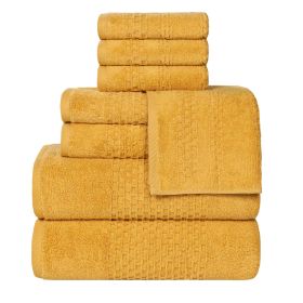 Playa Zero Twist Cotton Solid Waffle Textured 8 Piece Towel Set (Color: Gold, size: 8 Piece Towel Set)